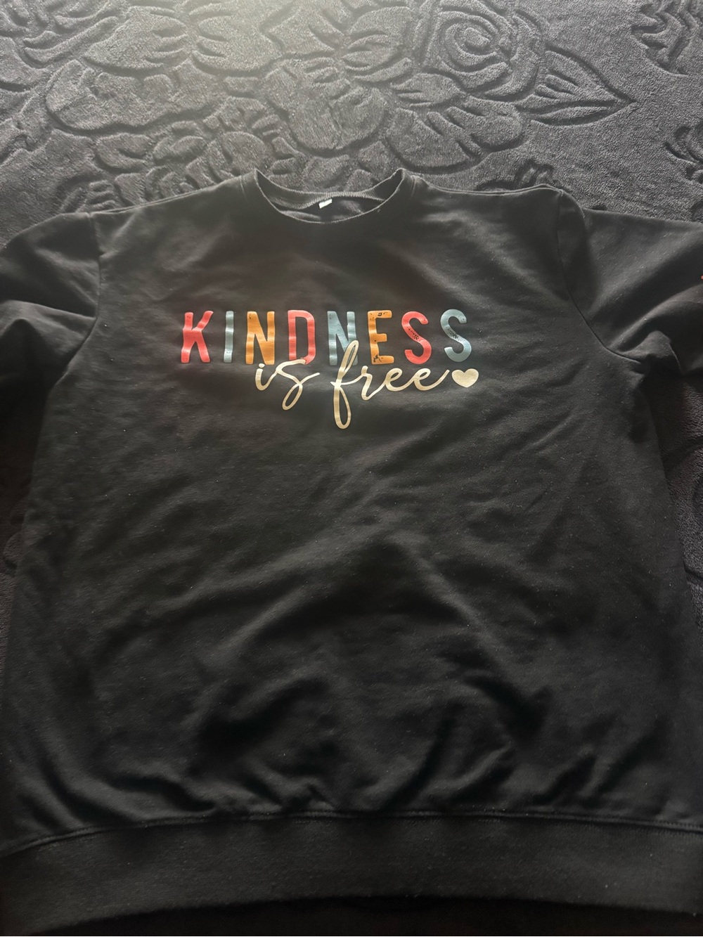 Black "Kindness is Free" Crewneck Sweatshirt - Multicolor Text